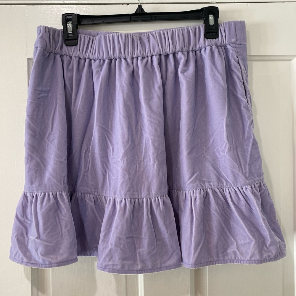 JCREW Lavender Thistle Peplum Velvet Skirt L NWT